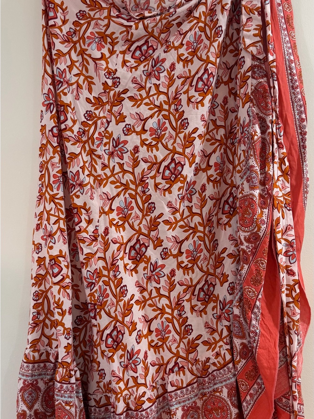 Floral Print Pink & Rust Maxi Skirt